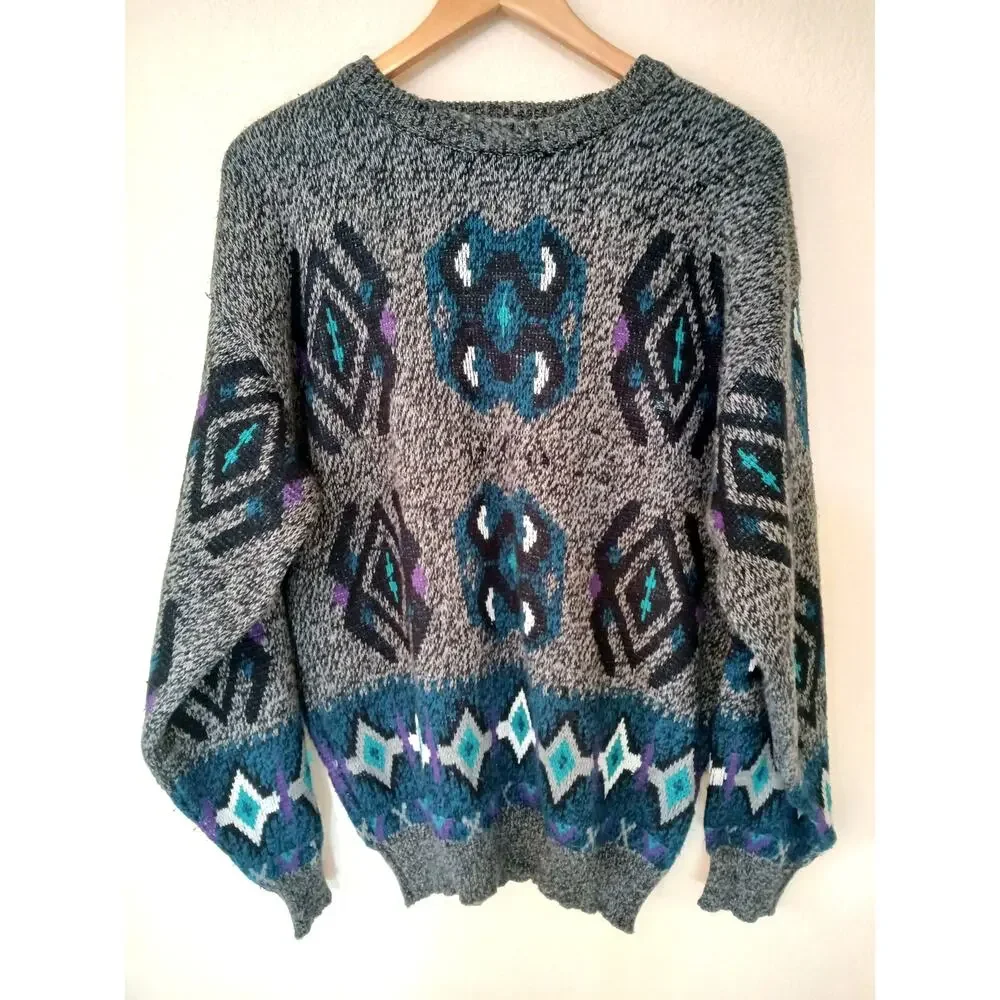 Vintage Nuovo new forces 80s abstract gray and blue sweater